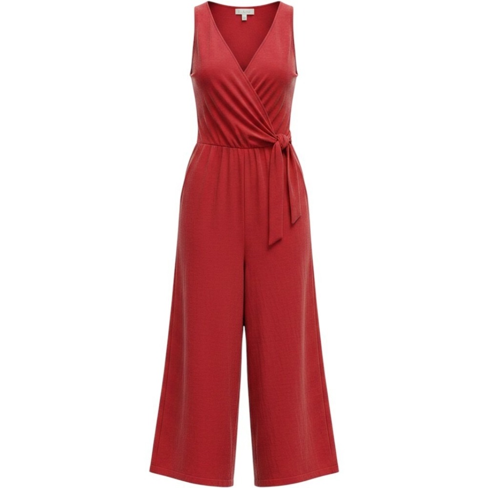Lulus Red Sleeveless Tie Waist Wide Leg Culotte Jumpsuit Valentine Tomato Girl L